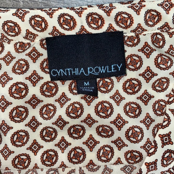 Cynthia Rowley Geometric Blouse Cream Brown M - Picture 12 of 16
